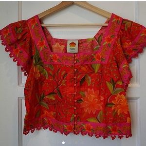 Farm Rio bright pink solar forest button down